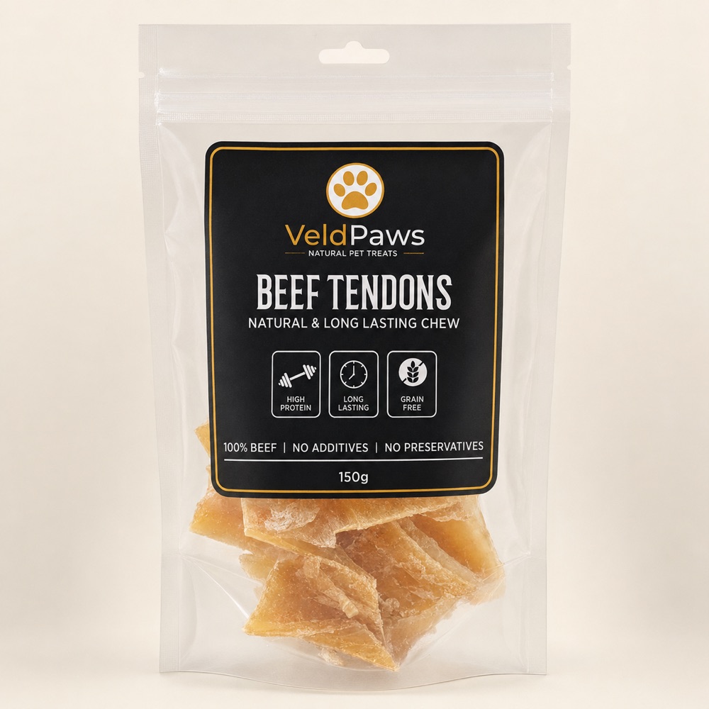 VeldPaws Beef Tendons 150g long-lasting beef chew pack